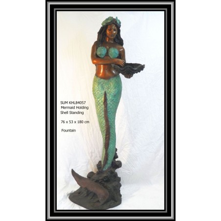 Mermaid Holding Shell Water Feature Bronze