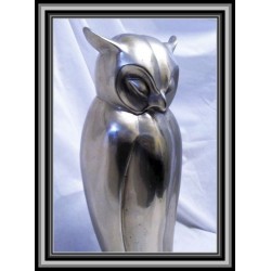 Owl Statue figurine silver patina