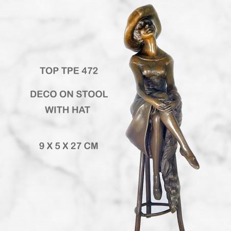 Art Deco lady sitting on stool statue figurine bronze
