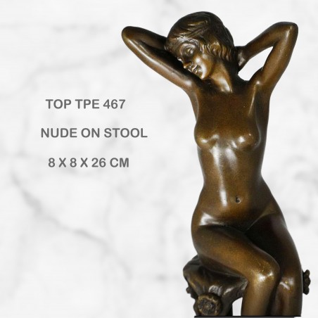 Art Deco Nude on Stool Statue Figurine Bronze