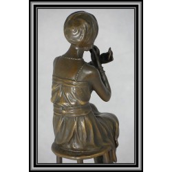 Art Deco on Stool with Lipstick Statue Figurine Bronze