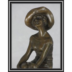 Art Deco lady sitting on stool statue figurine bronze