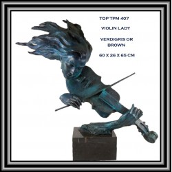 Violin Lady Modern Bust Statue Figurine Bronze