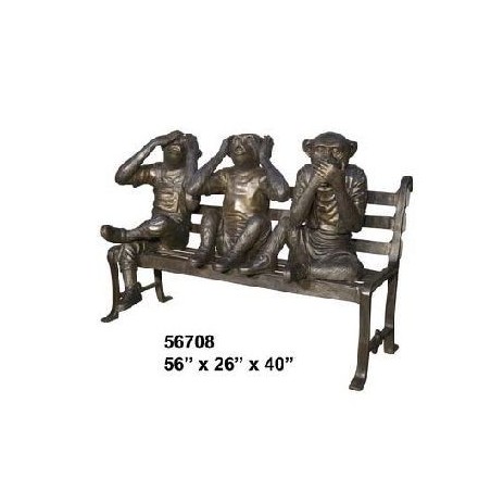 THREE WISE MONKEYS ON A PARK BENCH