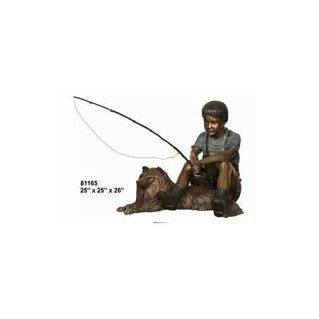 BOY FISHING WITH DOG STATUE