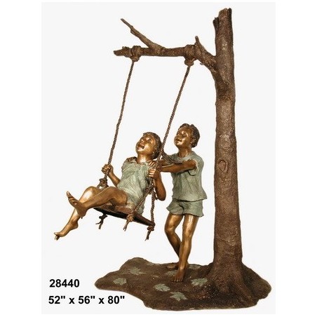 BOY AND GIRL ON SWING OUTDOOR STATUE