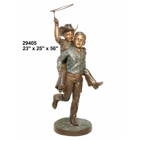 BOYS PLAYING COWBOYS OUTDOOR STATUE
