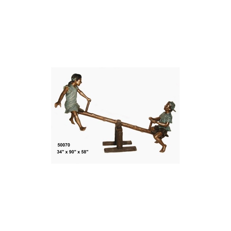 CHILDREN PLAYING ON SEE SAW BRONZE STATUE