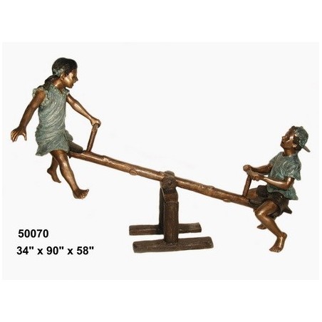 CHILDREN PLAYING ON SEE SAW BRONZE STATUE