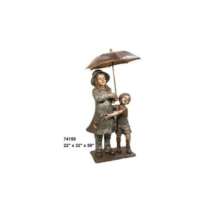 GIRL AND LITTLE BROTHER UNDER UMBRELLA
