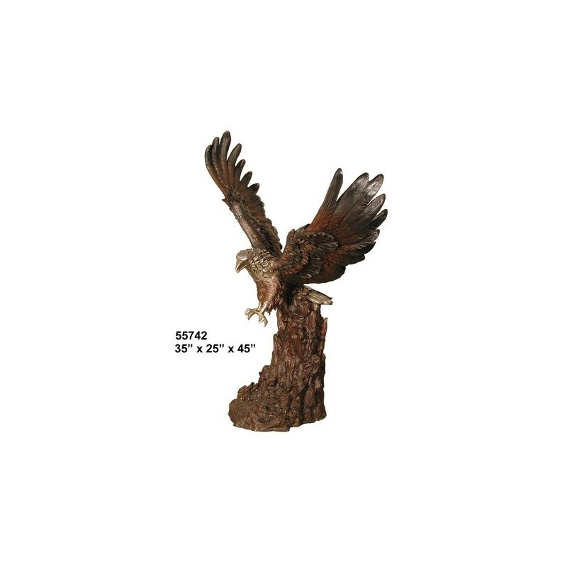 EAGLE LIFESIZE ON LOG BRONZE STATUE