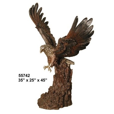 EAGLE LIFESIZE ON LOG BRONZE STATUE