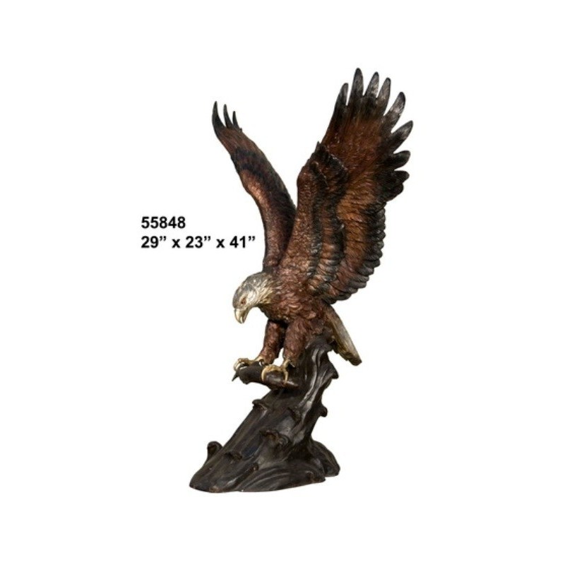 EAGLE LANDING ON LOG STATUE BRONZE