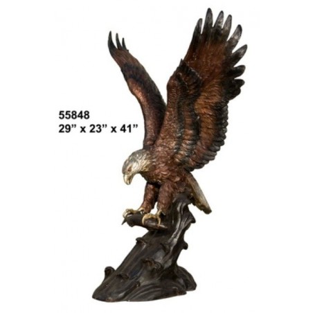 EAGLE LANDING ON LOG STATUE BRONZE