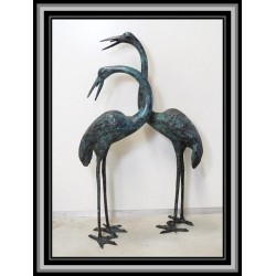 Heron Cranes Birds Water Feature Bronze Verdigris Medium